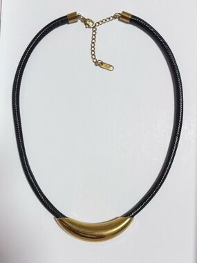 18K Gold-Plated Black leather Cord Pendant Necklace with Adjustable Chain